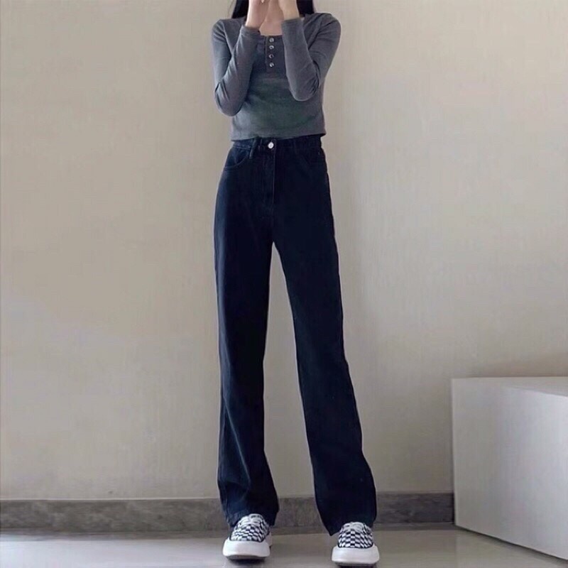 Quần jean bò kaki nữ ống rộng xuông jeans cạp cao jeanhot_0102 ms15