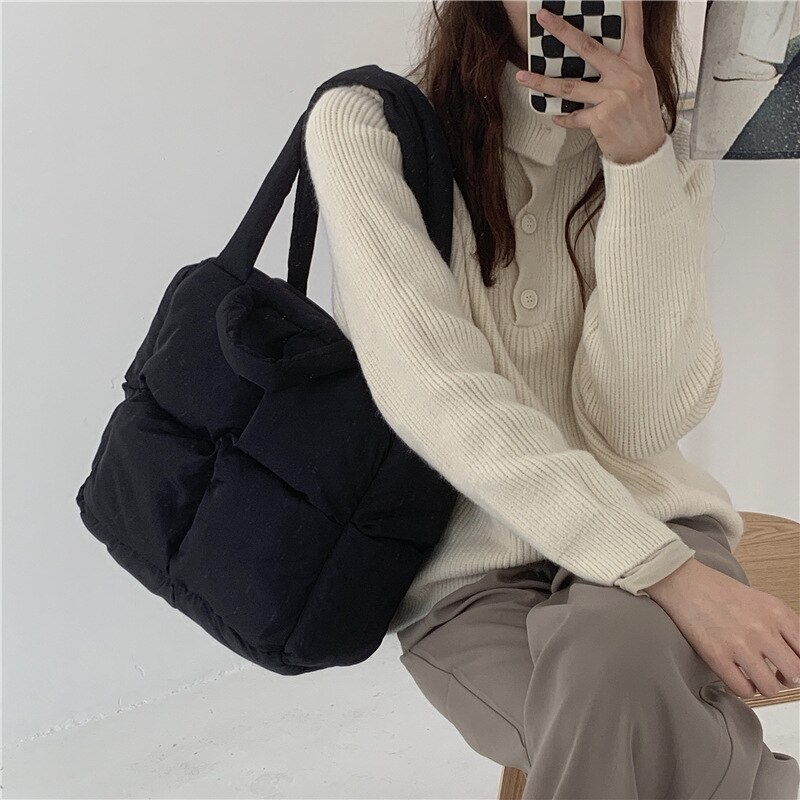 Túi tote JASMIN NOIR vải nylon hình vuông có đệm phong cách đơn giản sành điệu cho nữ