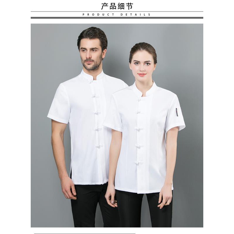 Áo Đầu Bếp Tay Ngắn Vải Cotton Lanh Kiểu Trung Hoa Cá Tính Cho Nam