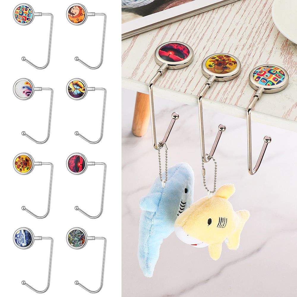 Móc treo túi xách để bàn bằng kim loại họa tiết tranh sơn dầu nhỏ gọn tiện dụng