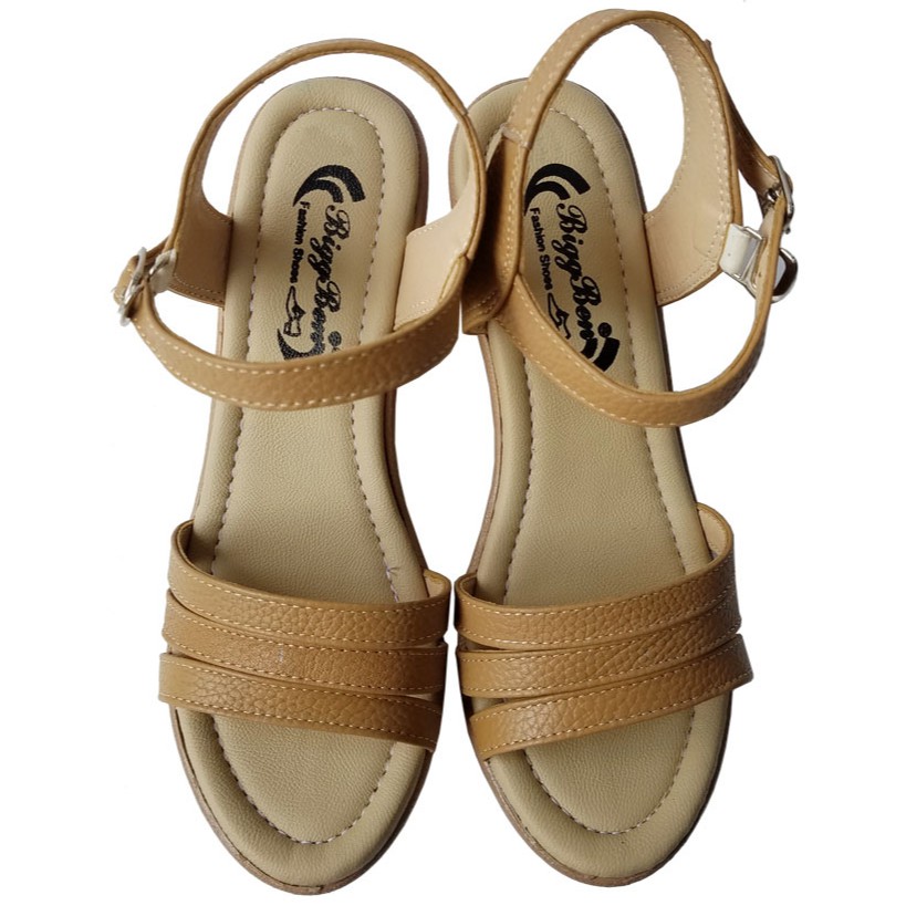 Giày sandal xuồng da bò thật cao 7 cm BIGGBEN HKD365