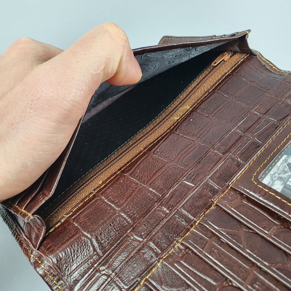 Ví dài nam nữ da bò thật vân cá sấu WL123VB   - 100% da bò thật, BH 3 năm