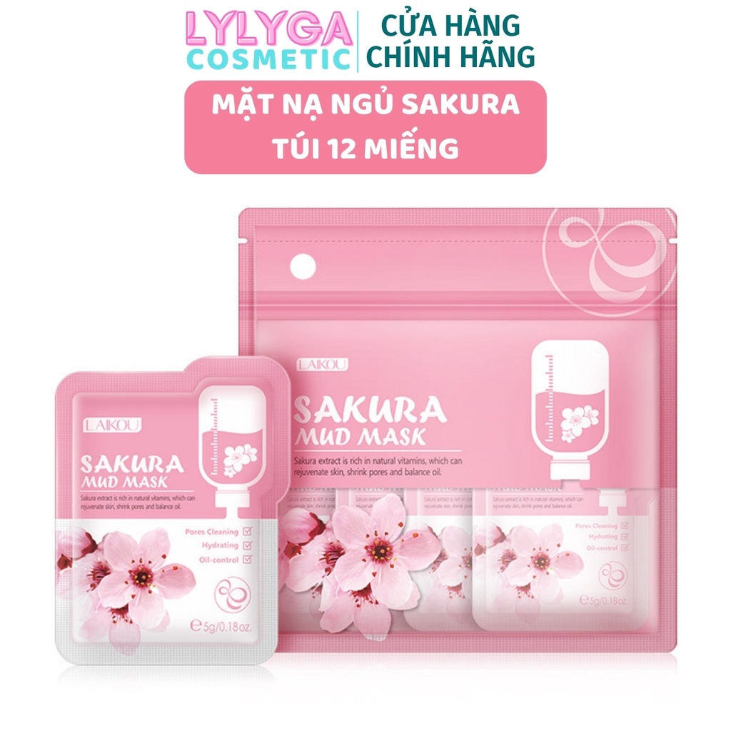 Mặt nạ bùn Hoa Anh Đào SAKURA Mud Mask Laikou 1 túi 12 gói 5g mặt nạ ngủ nội địa trung Chính Hãng MN16