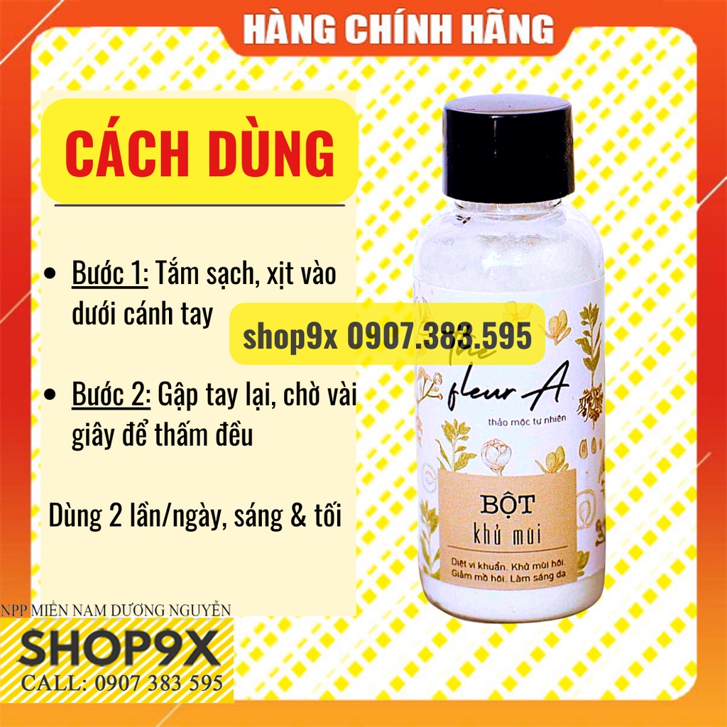 Bột Khử Mùi Hôi Nách Hôi Chân Thảo Mộc FleurA Handmade 30ml - Ngăn Mùi &amp; Mồ Hôi Hiệu Quả Ngay Lần Đầu Sử Dụng