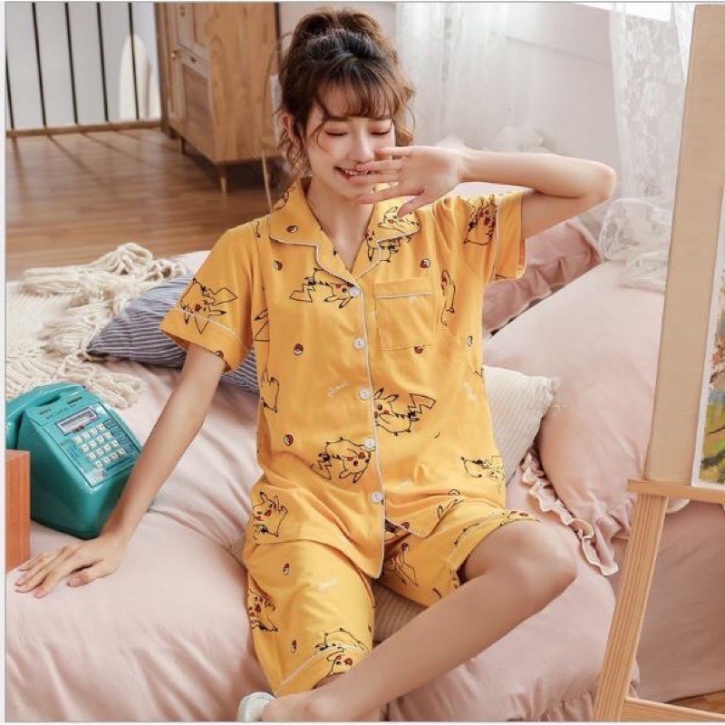 Đồ bộ bầu và sau sinh mùa hè, Bộ Pyjama sau sinh có thiết kế cho con bú chất đẹp