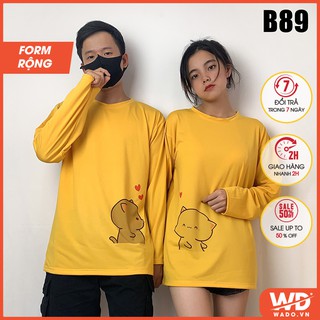 Áo thun dài tay đôi, thun dài tay nam nữ Wado chất cotton mềm mịn dáng unisex in hình cực cute mã B89