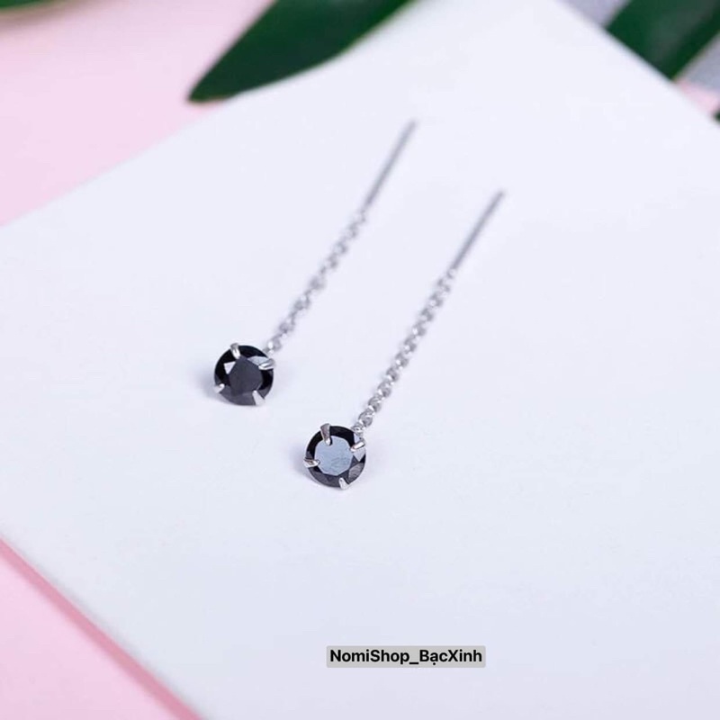 Bông tai đá gài bạc ta, dáng thả nhẹ nhàng xinh xắn Mainomi Shop Bạc Xinh