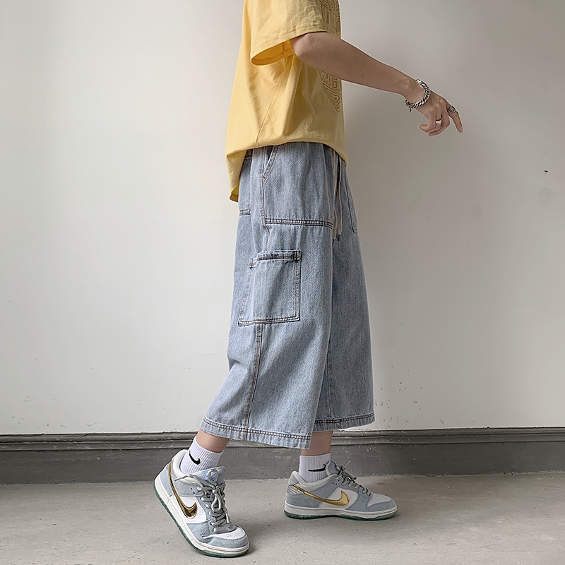 Quần Jean Ống Rộng Phối Túi Lớn Phong Cách Retro Nhật Bản Cho Nam