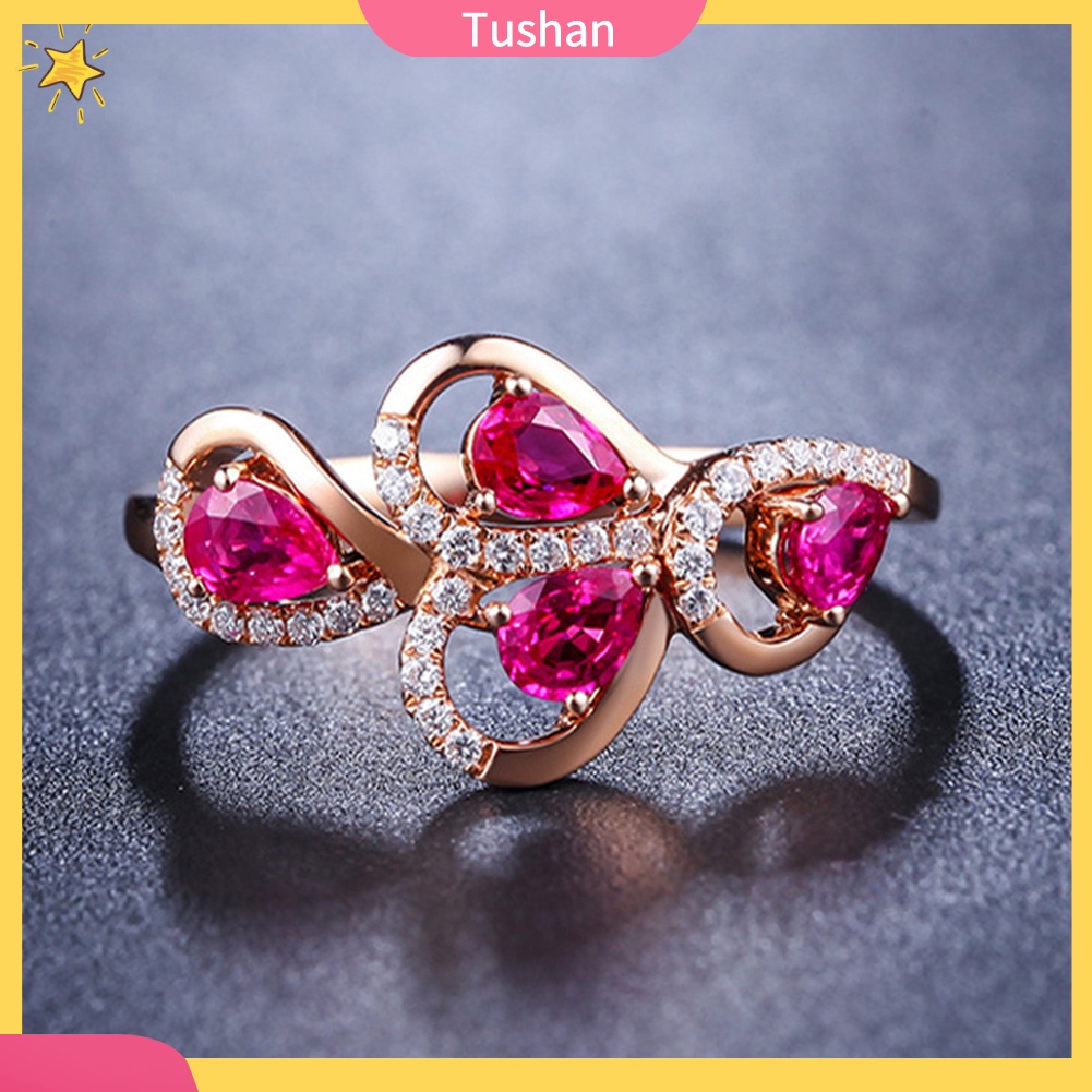 Nhẫn Hợp Kim Đính Đá Ruby Nhân Tạo Hình Chiếc Lá Thời Trang Cho Nữ