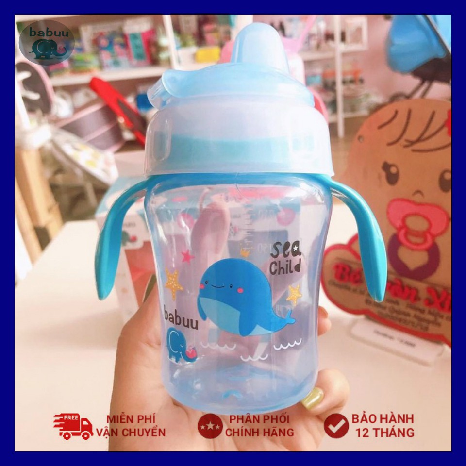 Bình tập uống đầu mềm có tay cầm Babuu Baby 240ml (họa tiết cá biển đại dương) Nhật Bản