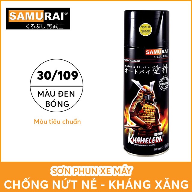 109 _ Chai sơn xịt sơn xe máy Samurai 109 màu đen bóng _ Black _ Shop uy tín, giao hàng nhanh, giá rẻ