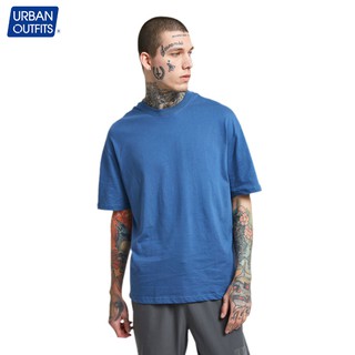 Áo Thun Nam Tay Lở URBAN OUTFITS Không Cổ Tròn Overtee Trơn Form Rộng Big Size 100% Cotton Unisex Xanh Dương ATO001DBL