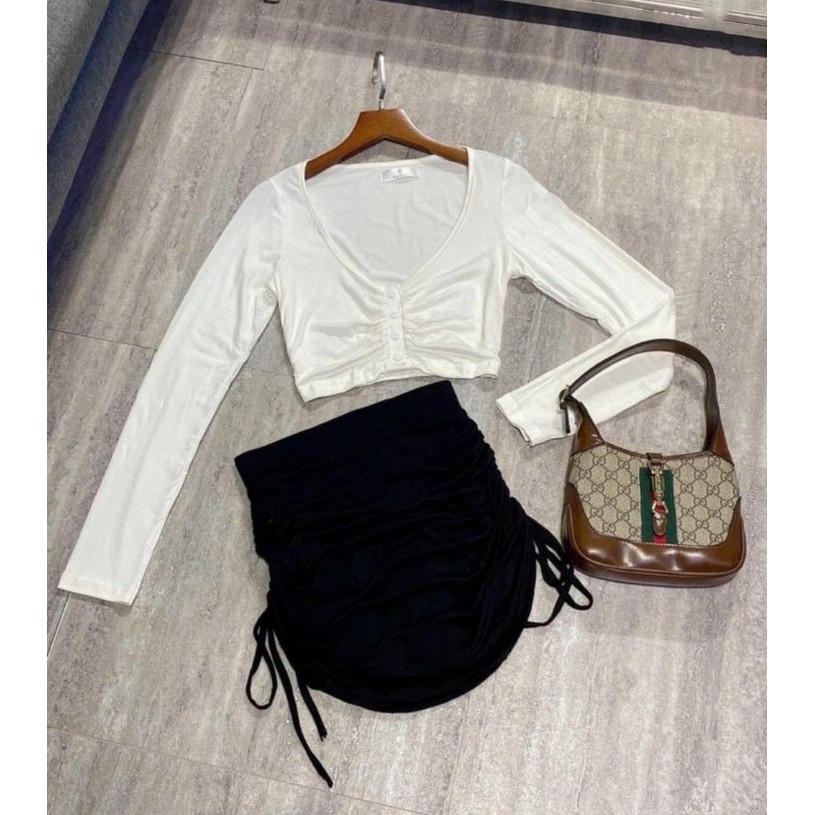 Sét đầm chân váy rút dây + Áo croptop chất Borip Cam Kết Hàng Y Hình Kèm Ảnh Thật Chính Chủ ( Size từ 40-53kg )