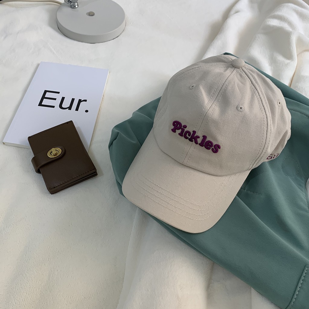 Pickles ~ Mũ Lưỡi Trai Cotton Mềm Màu Trắng Xanh Lam Phong Cách Đường Phố Hàn Quốc