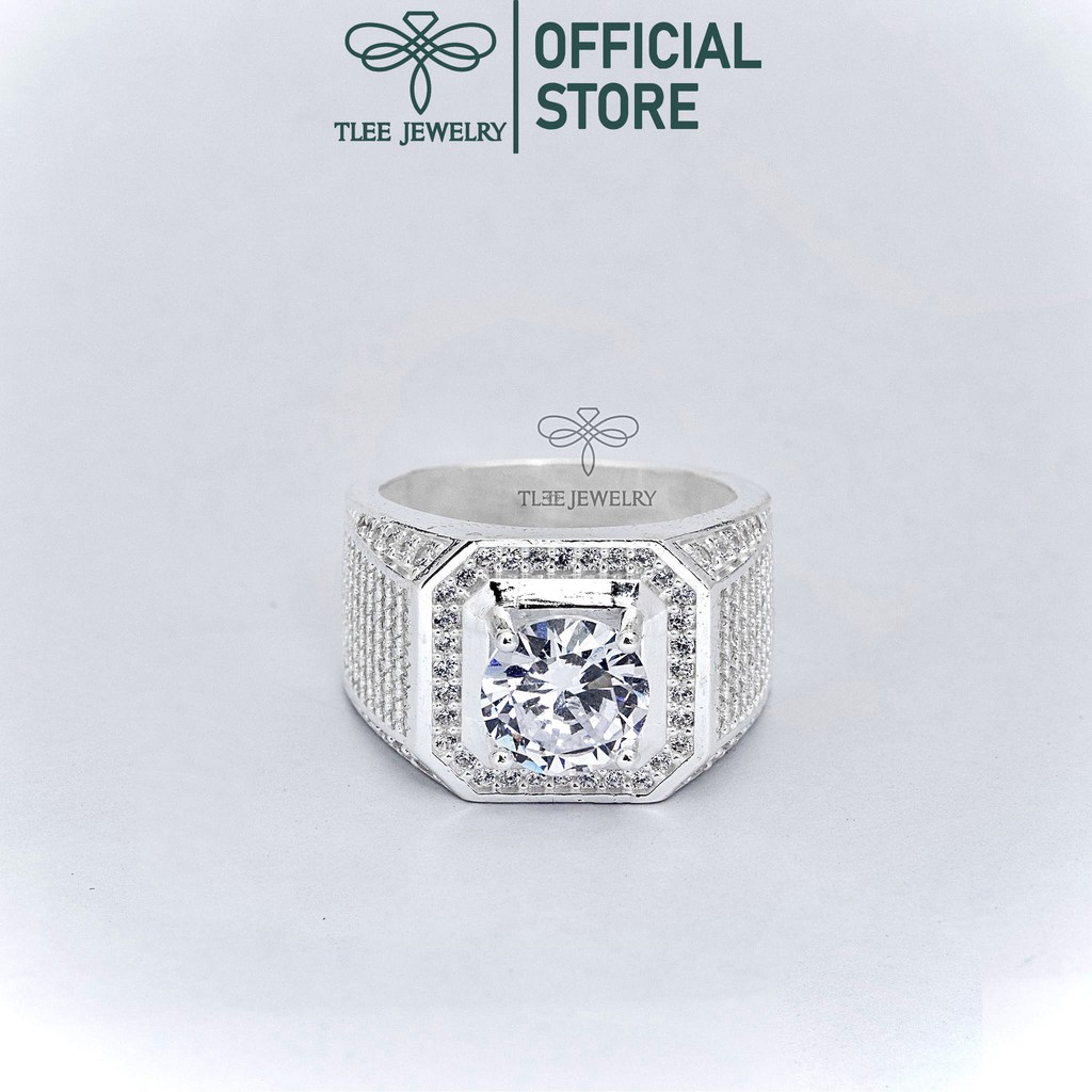 Nhẫn bạc nam Tlee, nhẫn bạc nam nạm đá viền cao cấp - TleeJewelry NNT005
