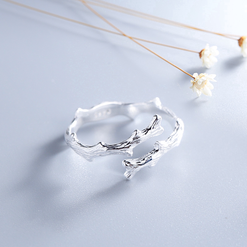 Nhẫn bạc có thể điều chỉnh kích thước trang trí hình nhánh cây xinh xắn cho nữ