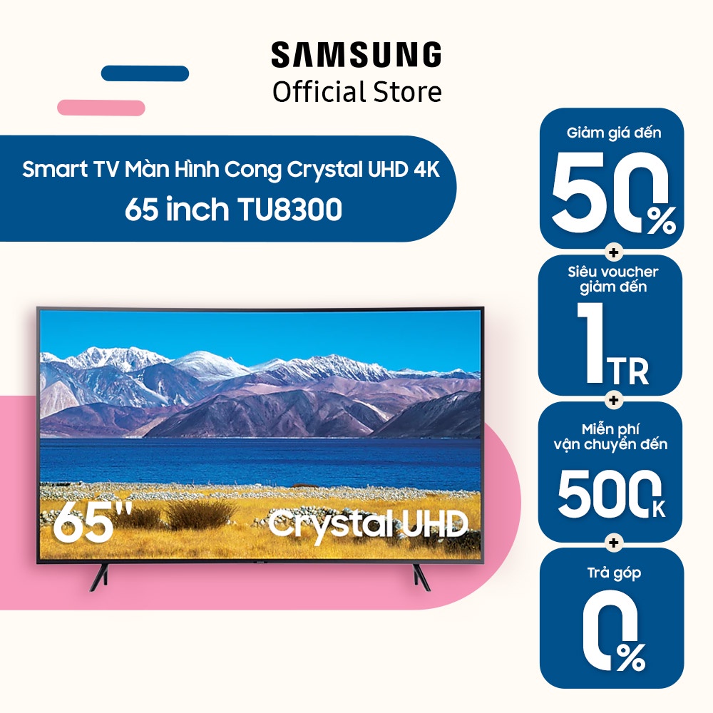 [Mã ELBAU7 giảm 7% đơn 5TR] Smart Tivi Samsung Màn Hình Cong Crystal UHD 4K 65 inch UA65TU8300KXXV - Miễn phí lắp đặt