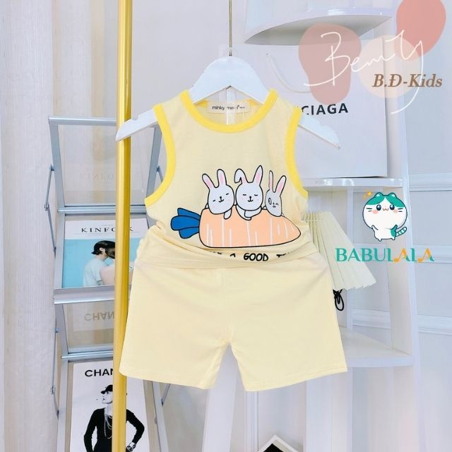 Đồ Bộ Minky Mom Bé Trai Bé Gái Ba Lỗ Mùa Hè Vải Thun Lạnh-Đồ Bộ Sát Nách Trẻ Em 0 1 2 3 4 5 TuổI-BABULALA-BL08