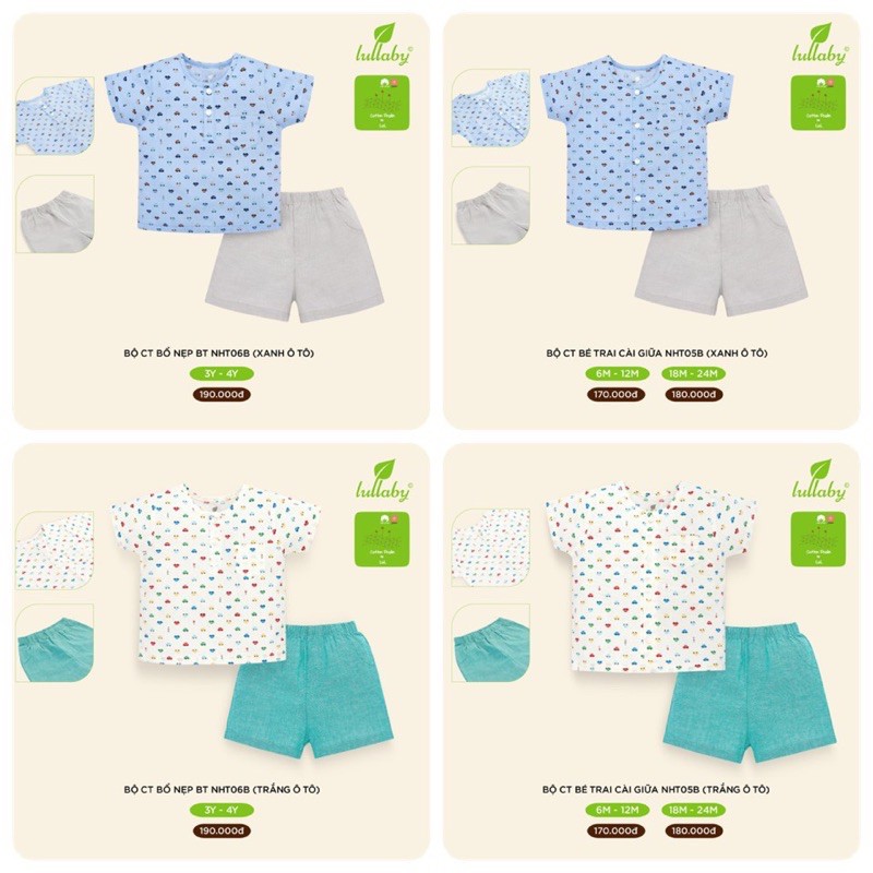 LULLABY Bộ Quần Áo Cộc Xô Cho Bé Trai Từ 8kg Đến 16kg