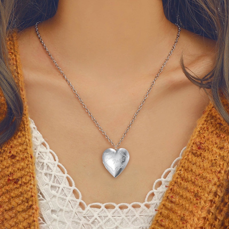 Vòng cổ Bạc Mặt Khung Ảnh Gia Đình Hình Trái Tim Mở Được Màu Sắc Thời Trang Cho Nữ