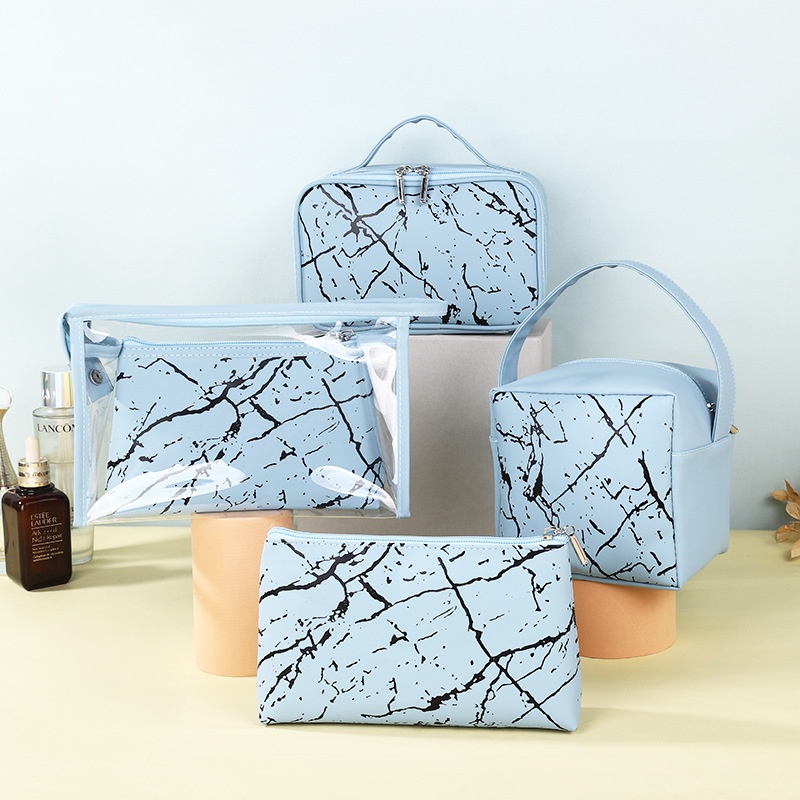 Túi Đựng Mỹ Phẩm Bằng Da PU Màu Xanh Dương Chống Thấm Nước