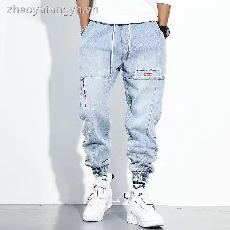 Quần jeans nam ống rộng mài rách thời trang Hàn