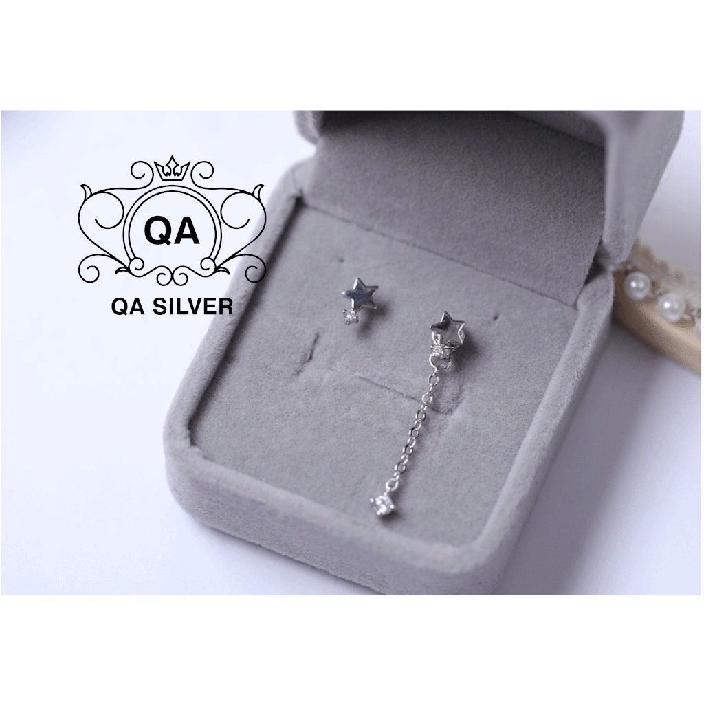 Khuyên tai bạc 925 ngôi sao bất đối xứng bông nữ đính đá S925 STAR Silver Earrings QA SILVER EA200802