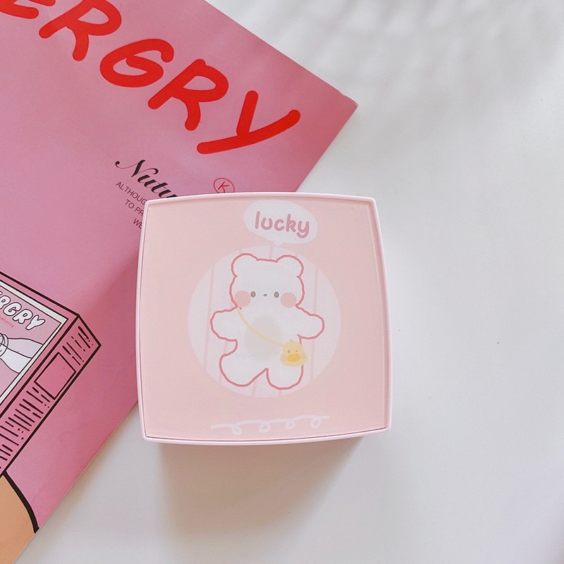 Khay Gương Lens Gấu Vuông Mẫu Mới - Case Đựng Lens