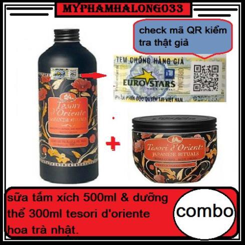 combo chai sữa tăm xích 500ml & dưỡng thể xích tesori d'oriente hương hoa trà nhật bản