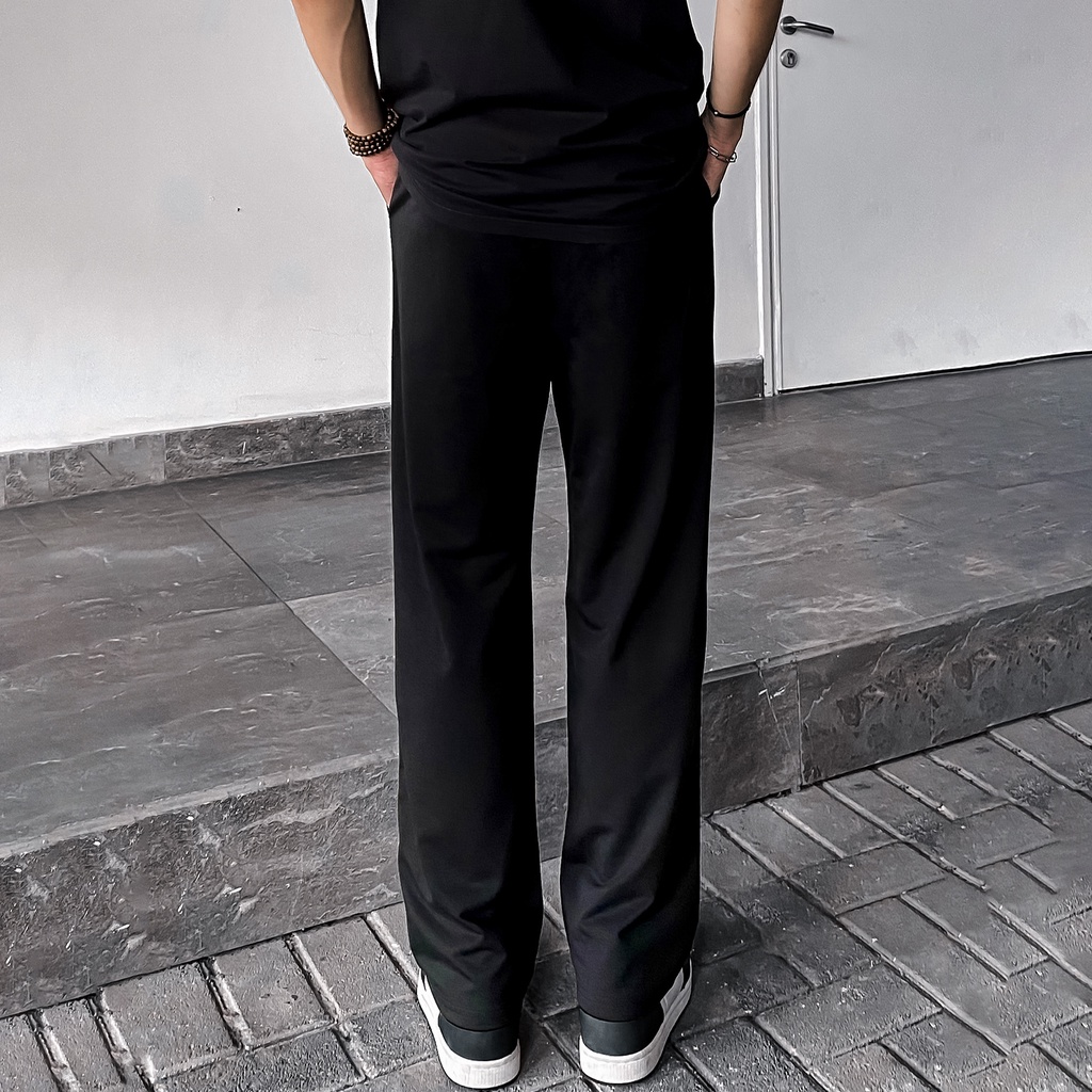 Quần Thun Trơn Dây Đen Unisex Chất Liệu 100% Cotton Form Suông Rộng Thoải Mái Phong Cách Đơn Giản