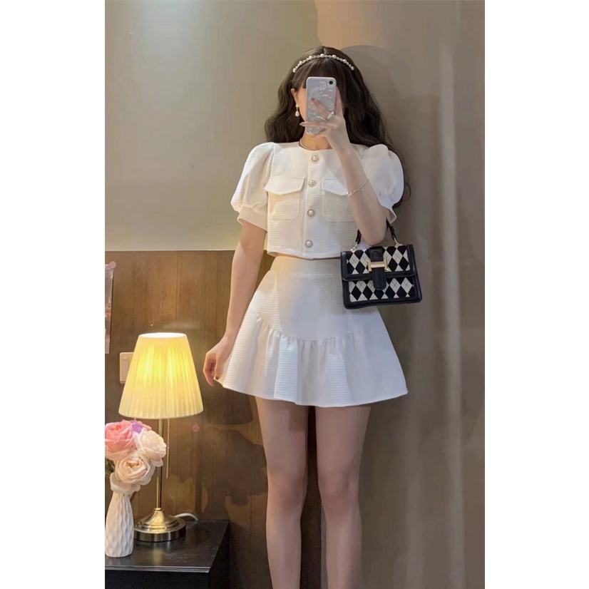 Set Đồ Nữ Áo Croptop + Chân Váy Xòe HT52 HaLuu Store Phong Cách Hàn Quốc | BigBuy360 - bigbuy360.vn
