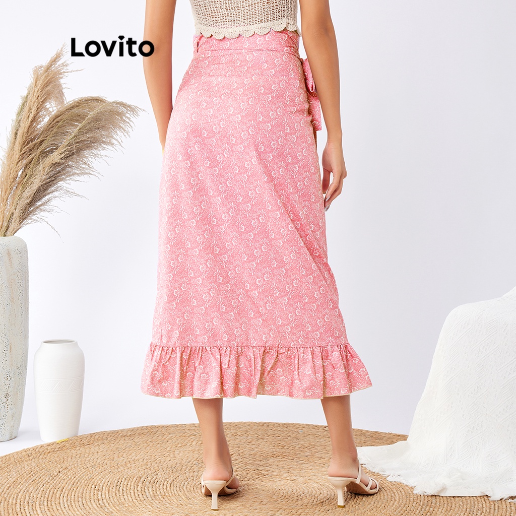 Lovito Boho Ditsy Floral Floralruffle Hem Warp Skirt L22Ed109 (HồNg)