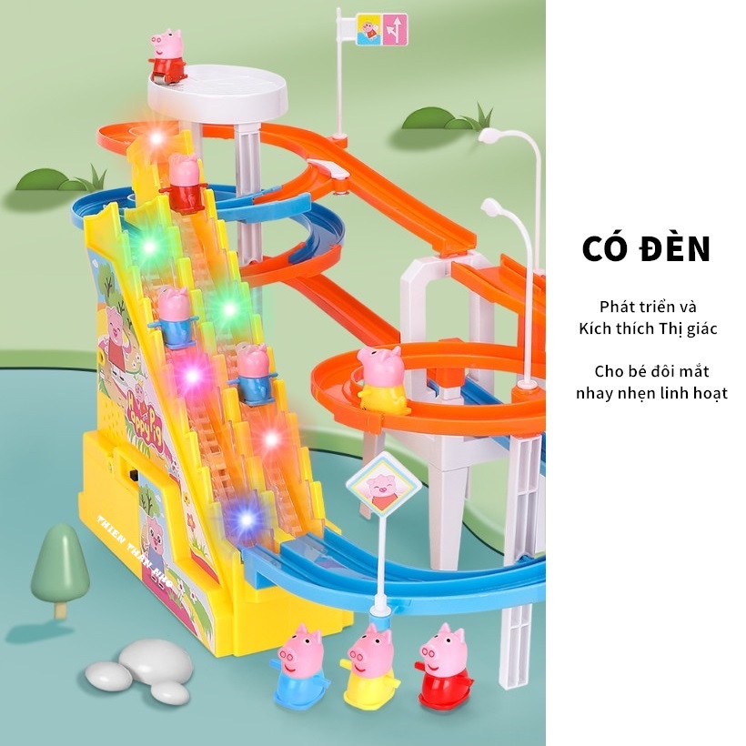 Bộ Đồ Chơi Heo Peppa Leo Cầu Thang Size Lớn Đường Ray Đôi Siêu Dễ Thương Cho Bé - Âm Nhạc Vui Nhộn