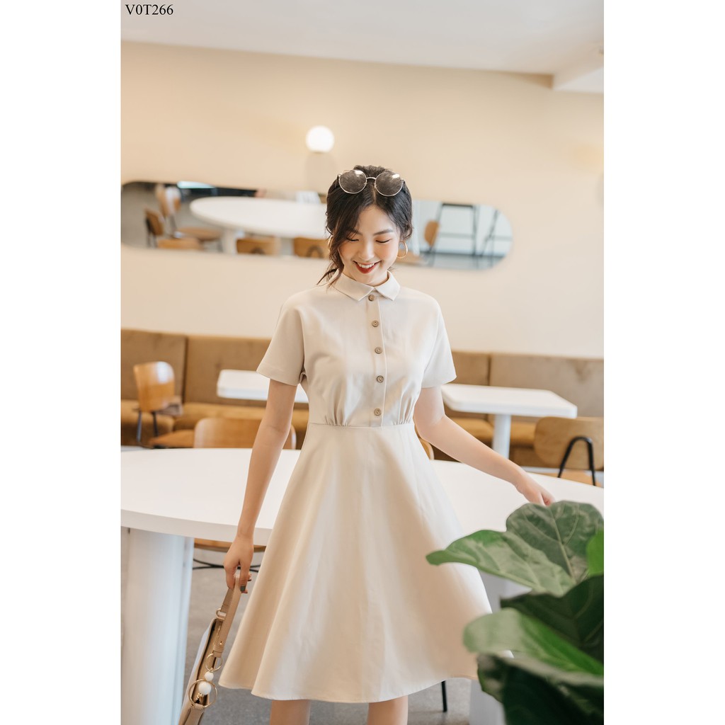 Váy cổ đức chun dãn khuy dọc chân xòe TIIN STORE V0T266