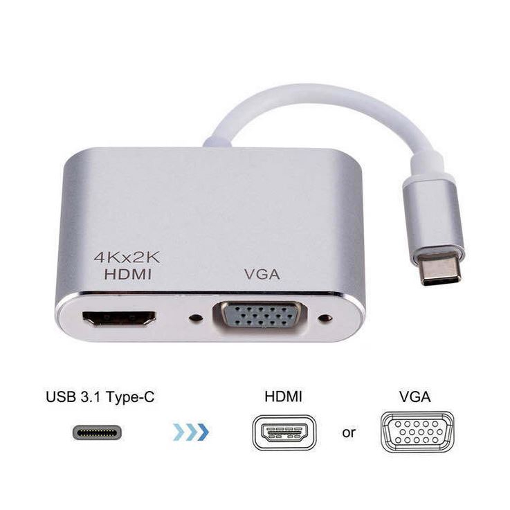 Cáp chuyển đổi từ Typec sang HDMI + VGA 2K 4K cáp typec to hdmi kết nối tivi máy chiếu