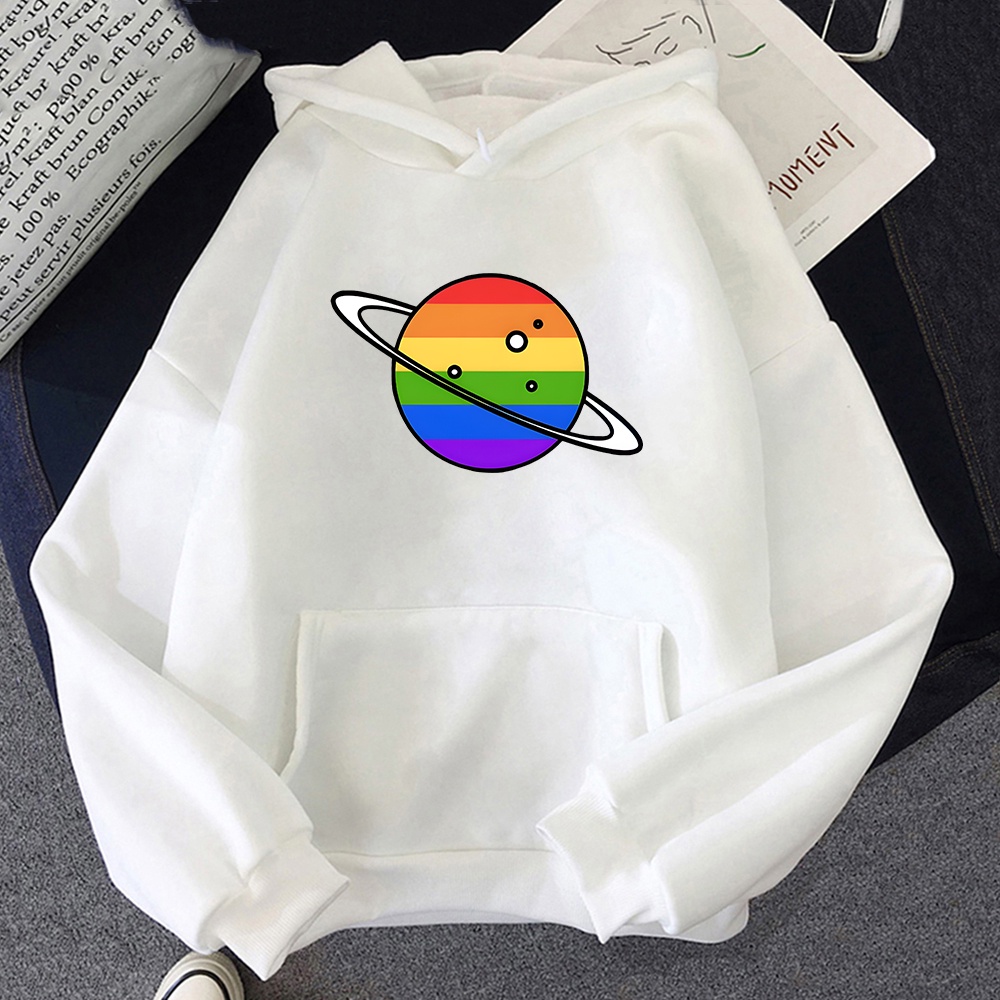 Áo Hoodie Chui Đầu In Hình Hành Tinh Cầu Vồng LGBT Thời Trang Mùa Xuân Cho Nam Và Nữ