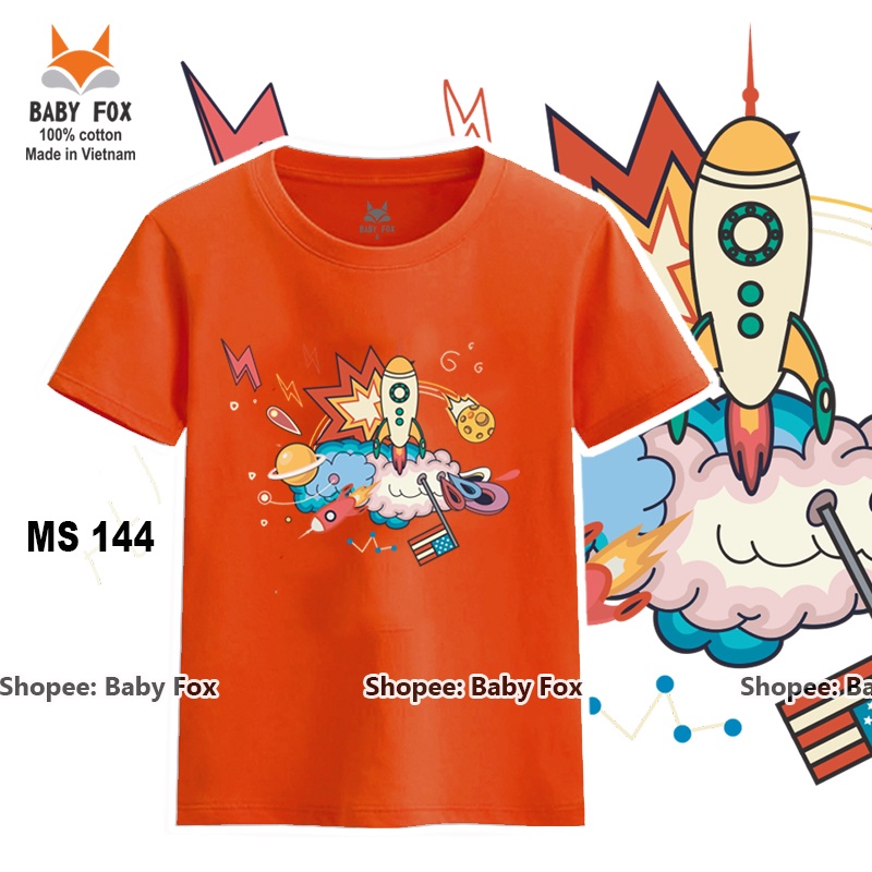 Áo thun bé trai 100% cotton loại tốt, áo phông thương hiệu BABY FOX, hình vũ trụ, size 10-55kg  g