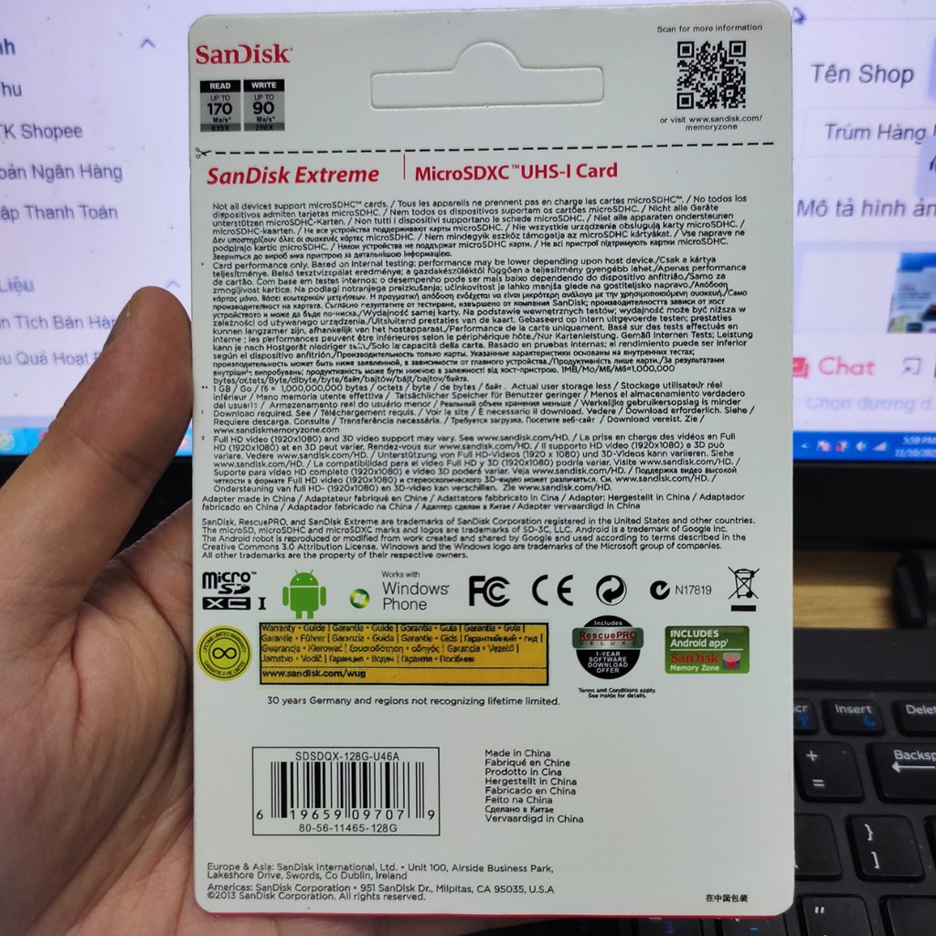 Thẻ nhớ MicroSD Sandisk 32GB 64GB 128GB Extreme Pro upto 170MB/s