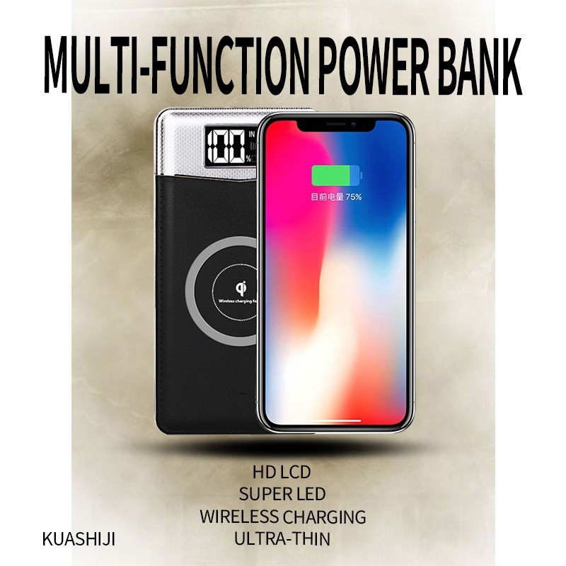 New Qi Fast Wireless Charger LED 20000mah Power Bank Super Charge