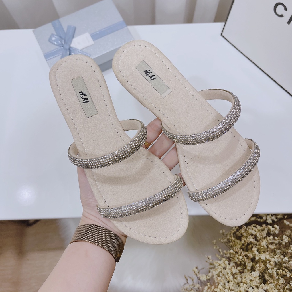 SẴN: Dép đá 2 quai ngang bản đá to mũi tròn