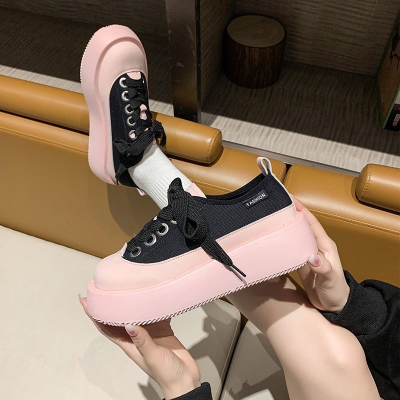giày thể thao nữ màu xanh lá cây Big Head Giày Thể Thao Vải Bạt Đế Dày Phong Cách Đường Phố Thời Trang Mùa Xuân Chính Hãng