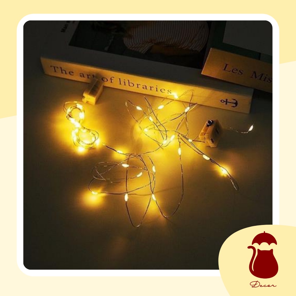 Dây đèn led trang trí fairylight, dây led đom đóm fairy light Ô DECOR ánh sáng vàng ấm có sẵn pin dài 1m