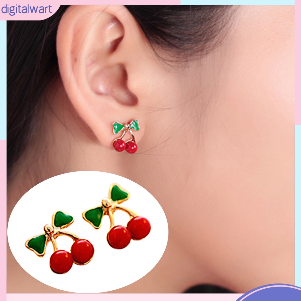 Đôi khuyên tai dạng xỏ thiết kế quả cherry hoạt hình đáng yêu dành cho nữ