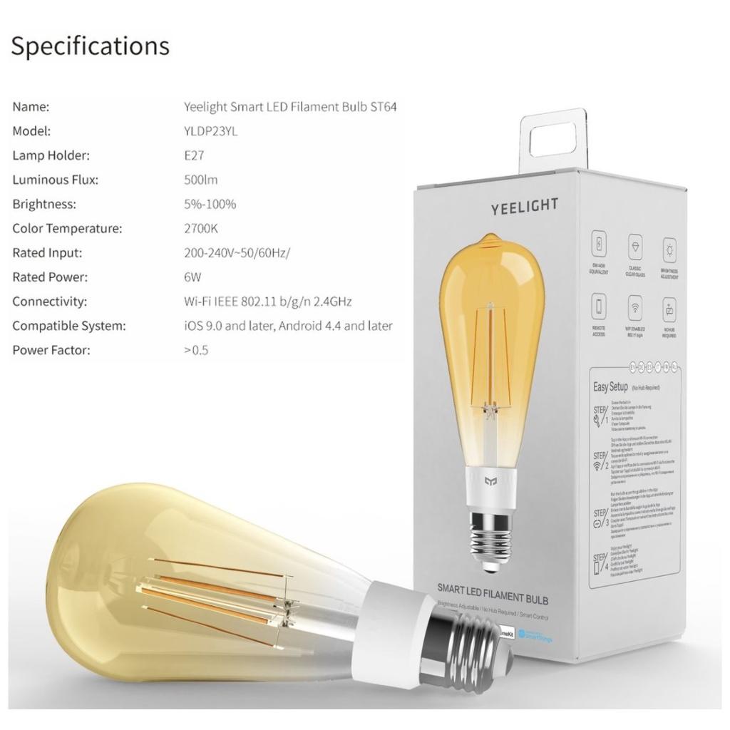 Bóng Đèn Led dây tóc Thông Minh, Edison vintage Yeelight Filament Bulb ST64 đui E27