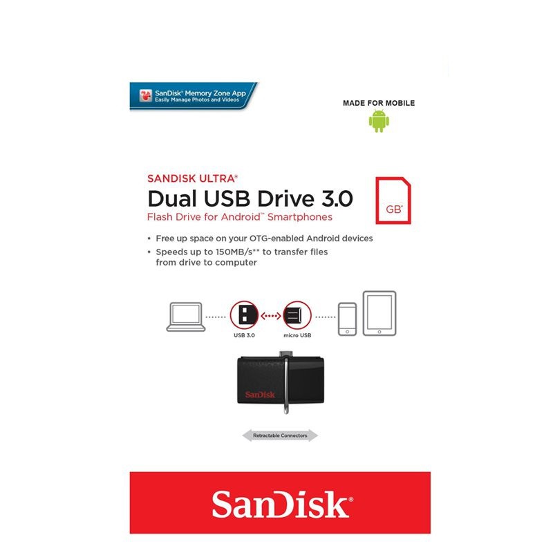USB 3.0 SanDisk Ultra Dual 16GB / 32GB / 64GB / 128GB / 256GB Read 150MB/s (Đen)