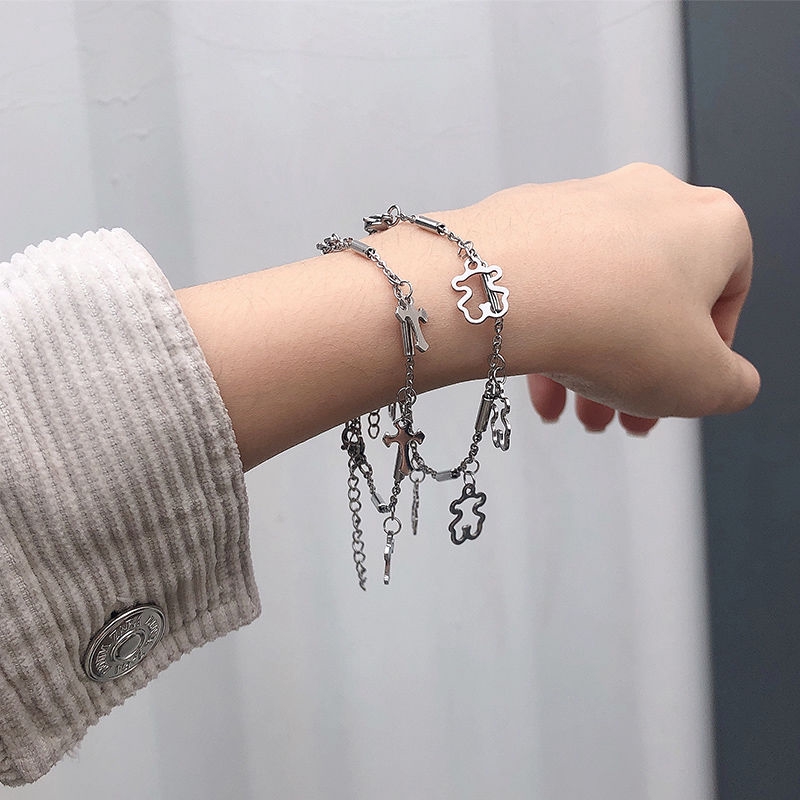 Little bear titanium steel personality simple double-layer bracelet