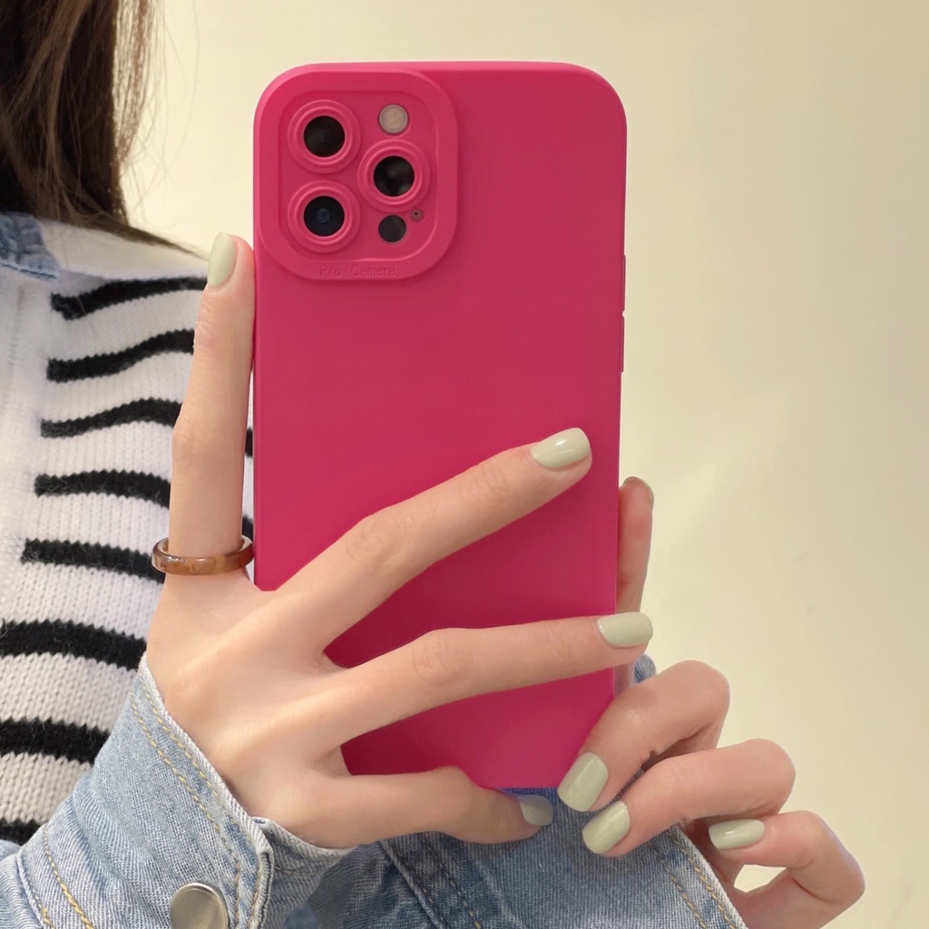 Ốp Điện Thoại Chống Sốc Màu Hồng Thời Trang Cho iPhone 14 / 13 / 12 / 11 / X / 8 / 7P