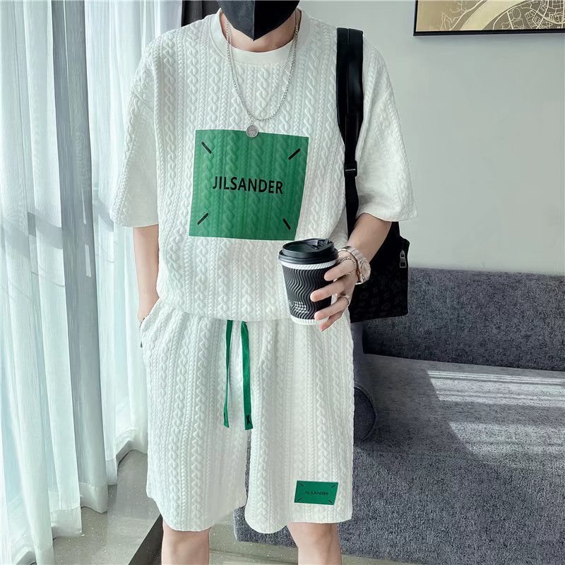 Set áo thun tay ngắn + quần short dây rút dáng rộng phong cách thể thao Hàn Quốc thời trang cho nam