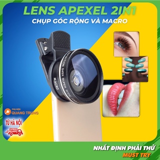 Bộ ống kính,lens apexel chụp ảnh cho điện thoại 2 in 1, góc rộng và macro,APL-0.45WM