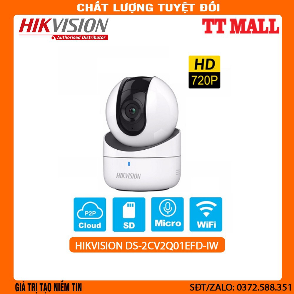 Camera IP trong nhà  dome HikVision DS-2CV2Q01EFD-IW - 1MP HD; hồng ngoại 5m, bảo hành 2 năm